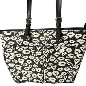 NWOT Michael Kors Black and White Tote Bag nice size gold accents cute 🥰